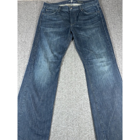 7 For All Mankind Standard Dark Wash Straight Leg Button Fly Jeans Size 36x36 - Picture 1 of 7